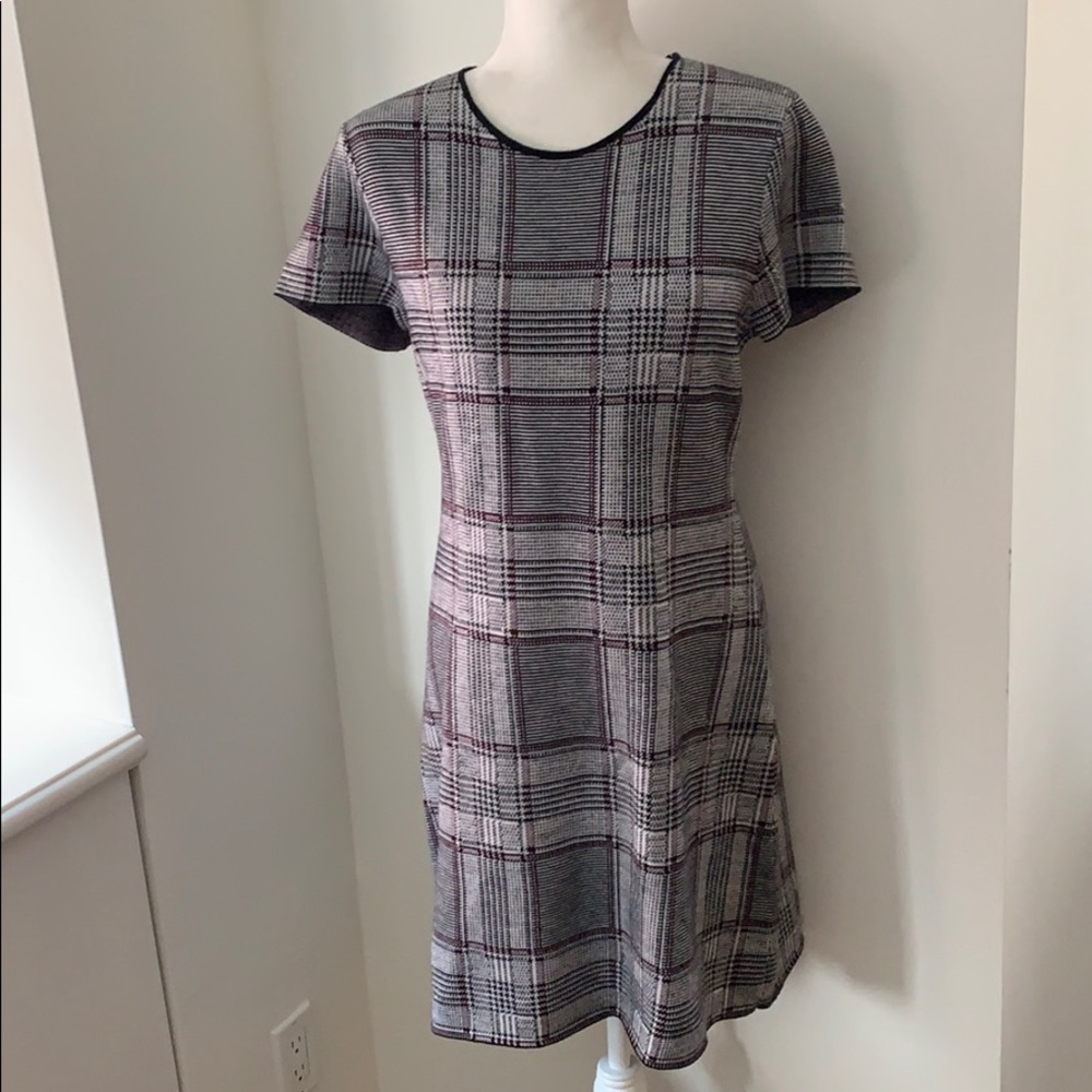 NWT Theory plaid short sleeved wool sweater dress